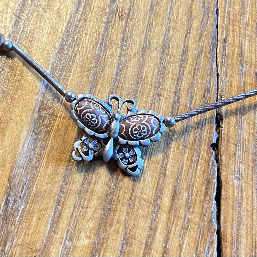 Vintage Boho carved Butterfly beaded necklace